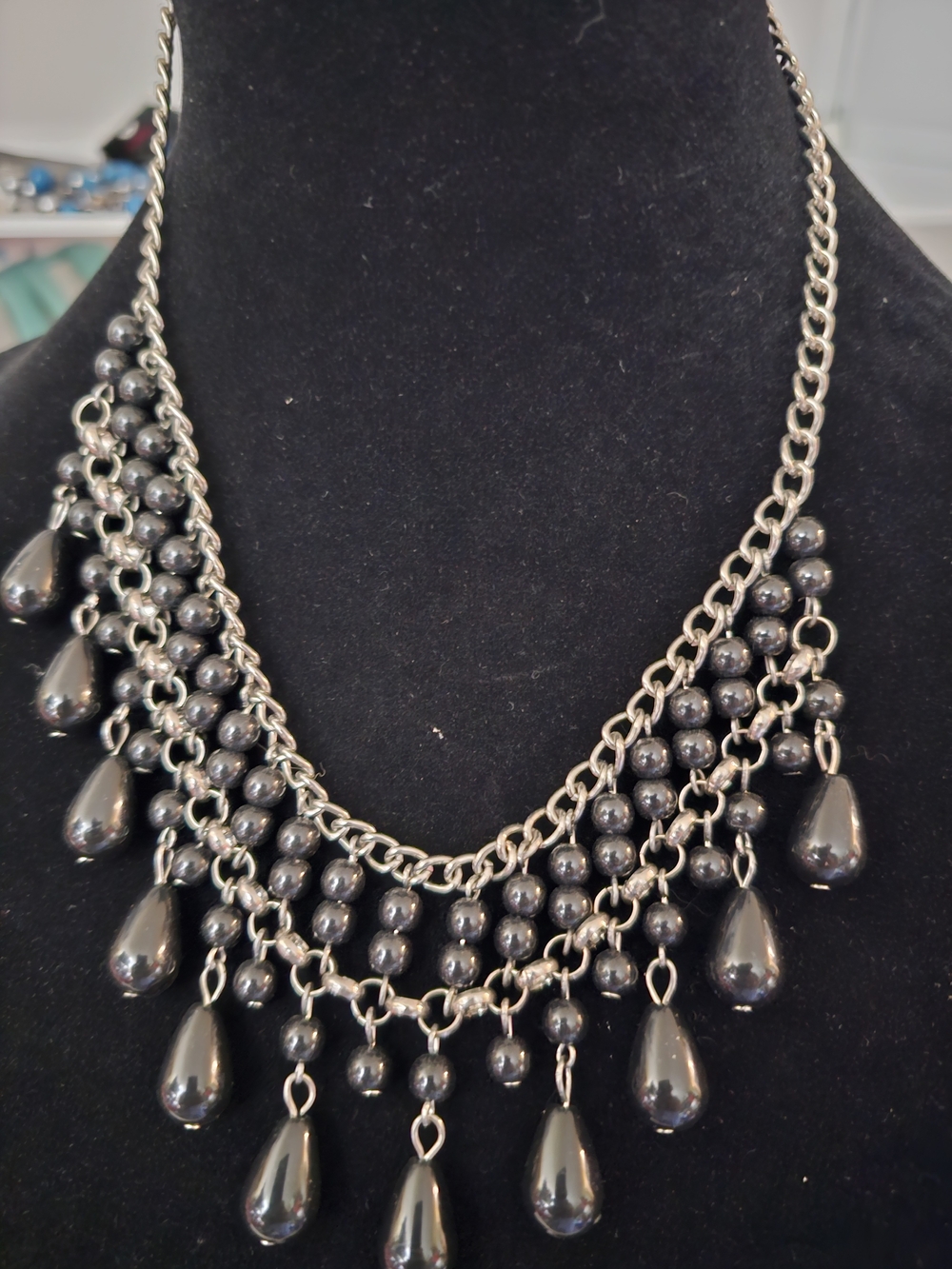paparazzi Gunmetal Black Teardrop Fringe Necklace